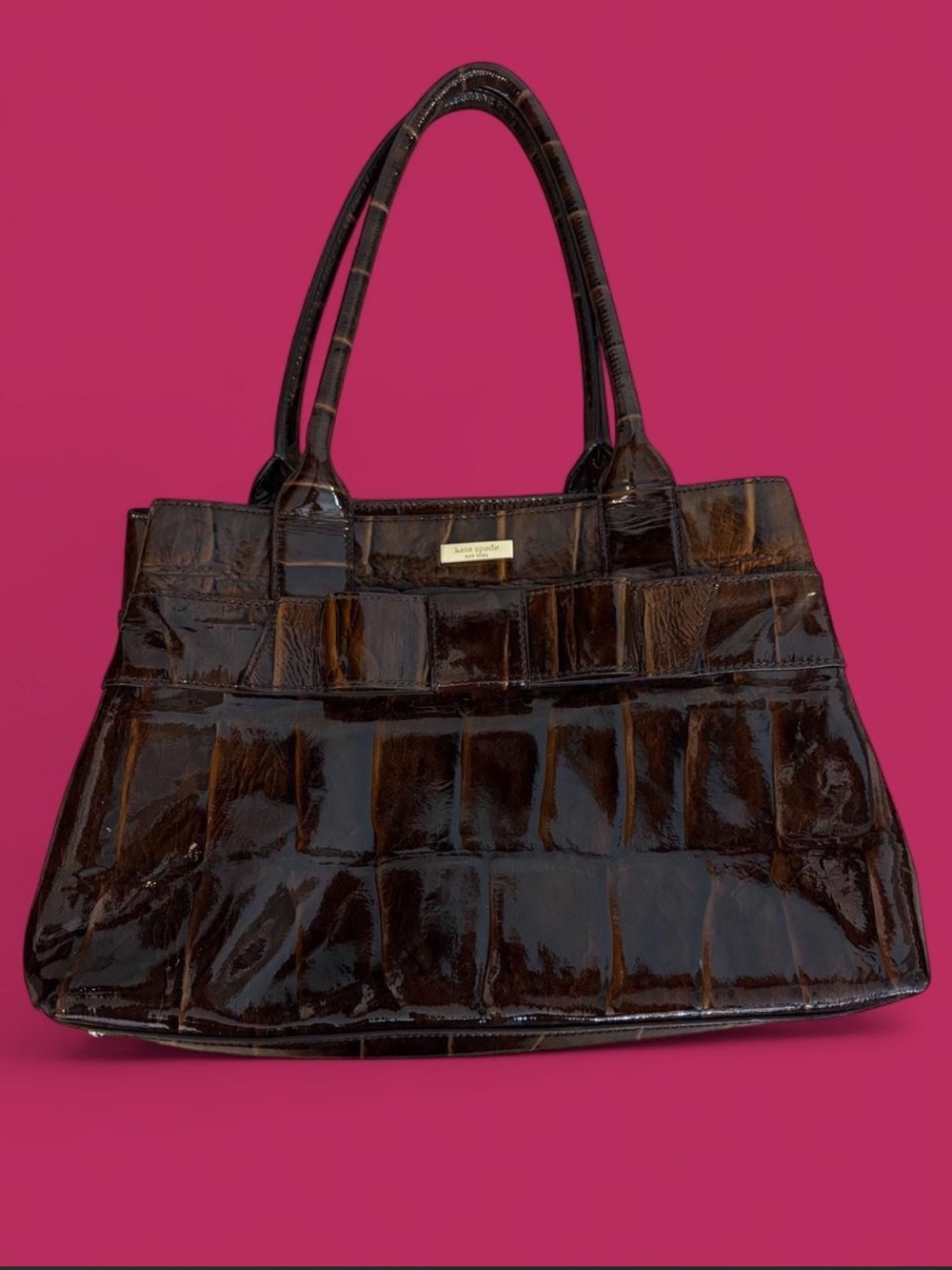 kate spade dark brown croc patent leather tote